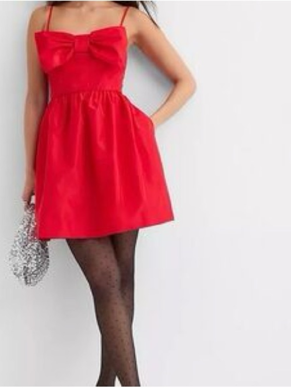 NWT LOFT Red Bow Strappy Mini Pocket Dress Taffeta Holiday Size 0